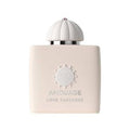 Amouage Love Tuberose perfume bottle in a pale pink color with a white ribbed cap, shown on a plain white background.