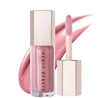 Fenty Beauty lip gloss with applicator on a white background