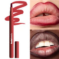 Lipstick with application on lips and close-up of lips wearing the color