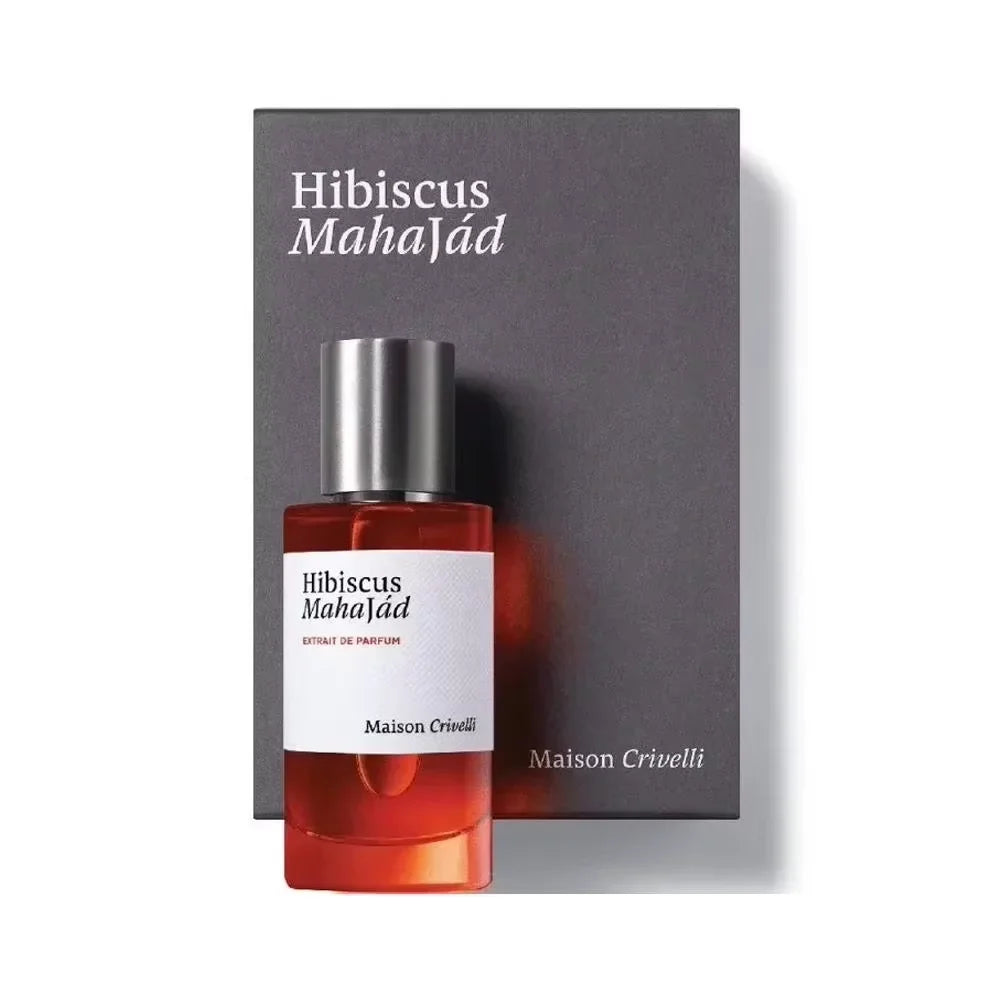 Maison Crivelli Hibiscus Mahajad perfume bottle with packaging on a white background