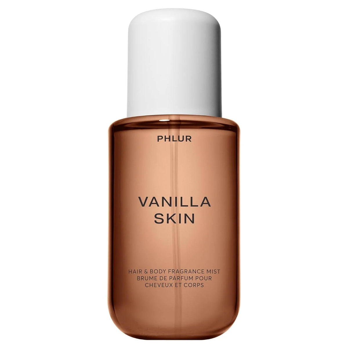 PHLUR Vanilla Skin hair and body fragrance mist bottle on a white background