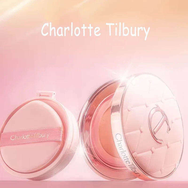 Pink makeup product with 'Charlotte Tilbury' branding on a pink background