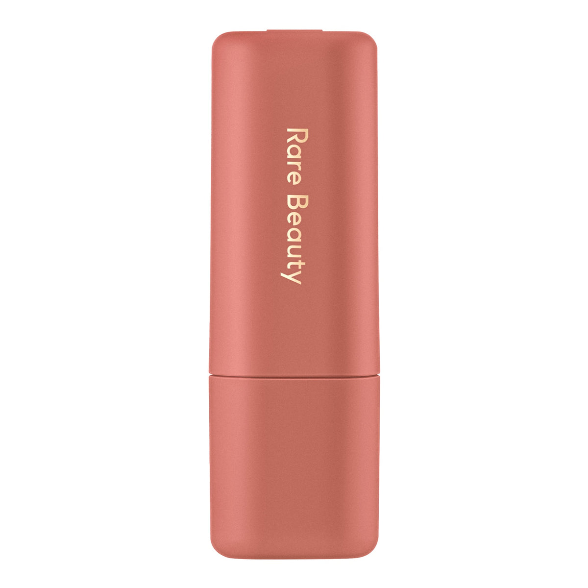 A Rare Beauty lipstick tube in a matte dusty rose pink color, shown vertically against a solid white background.