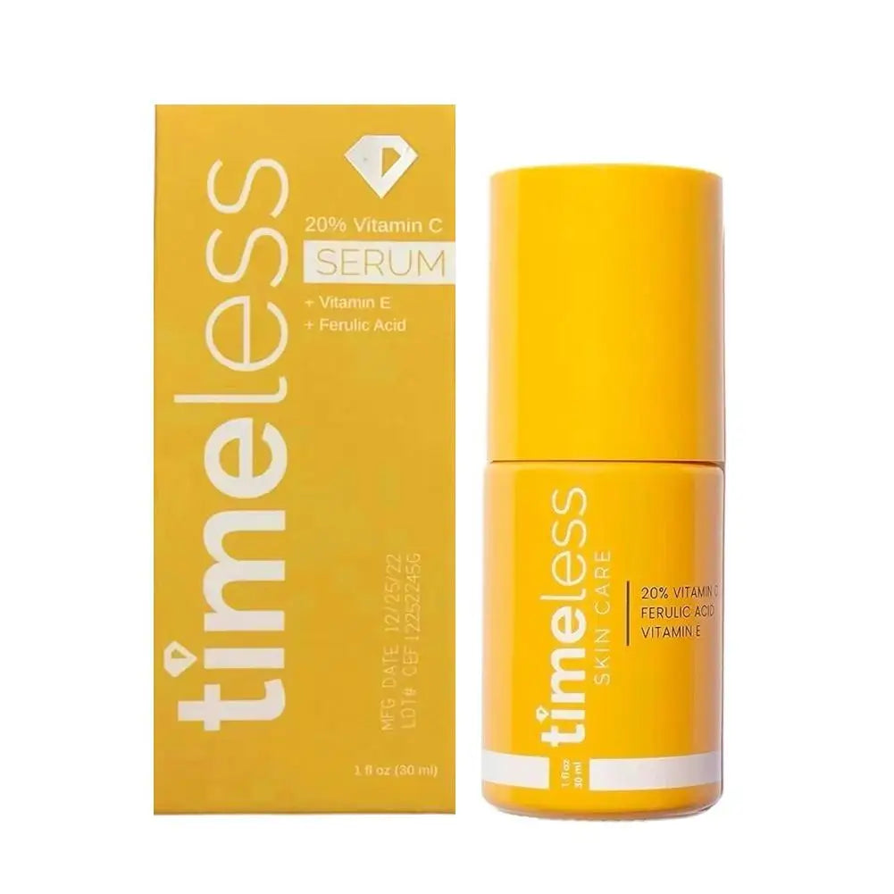 Timeless skincare serum bottle and packaging on a white background