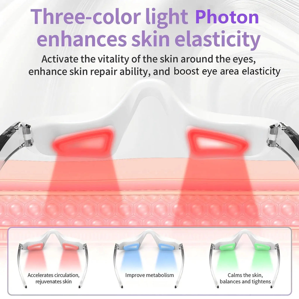Product with text about three-color light Photon for skin elasticity and repair.